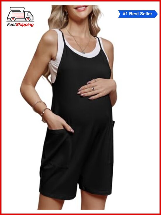 Pants - ✨ Maternity Sleeveless Romper Shorts Jumpsuit with Pockets